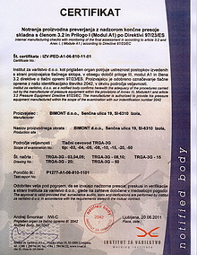 quality certificate for EU homogenisation TRGA (quality of production and operation)
